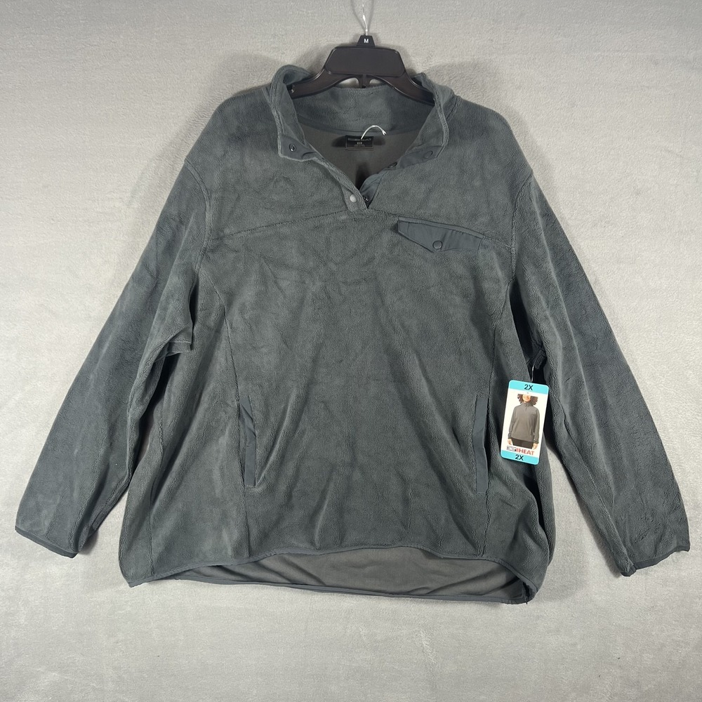 32 Degrees Heat Women's Woodland Grey Fleece Snap-Up Pullover Jacket 2X NWT